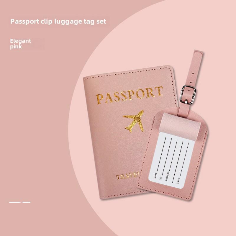 "PU Leather Luggage Tag & Passport Cover Set with Cross-Border Airplane Design"