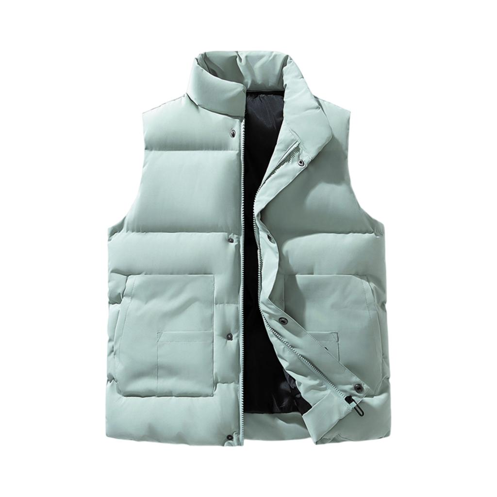 Men's Solid-color Casual Workwear Vest, Men's And Women's Zipper Stand-up Collar Thickened Warm Vest Jacket.