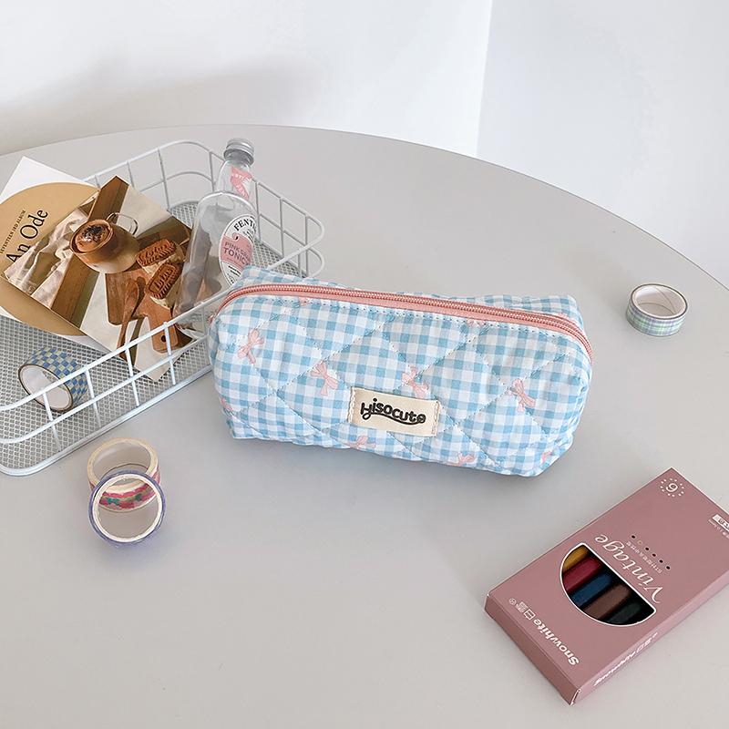Ins Style Simple Bow Цветочный Печатный Пенал Студенческая Канцелярская Сумка Для Хранения Пишущие Инструменты Чехол Косметичка Школьные Принадлежности