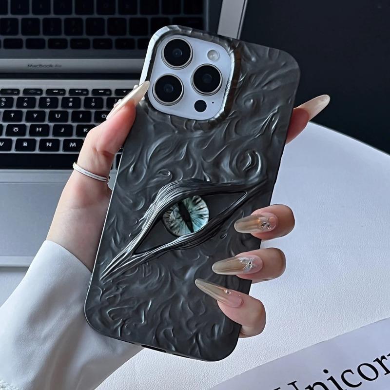 Крутой Оранжевый 3D Чехол со Злыми Глазами для iPhone 17 Air 16 15 14 13 12 11 17 Pro Max Матовый Ударопрочный Мягкий ТПУ Чехол