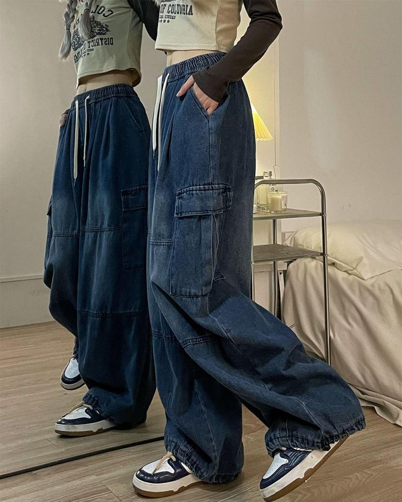 Ретро-американские хип-хоп-широкие рабочие джинсы повседневные брюки для модных девушек
