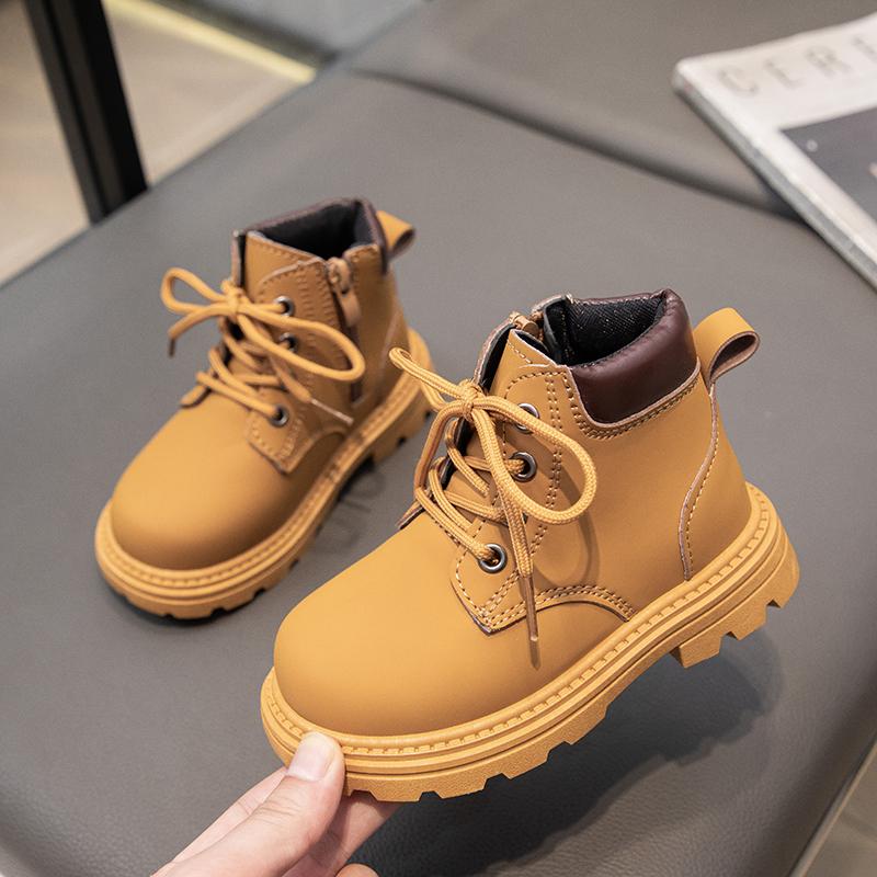 Детские короткие ботинки, детские модные ботильоны 2024 года, брендовые осенне-зимние ботинки для мальчиков и девочек, резиновые кожаные ботинки, размер 21-32, противоскользящие