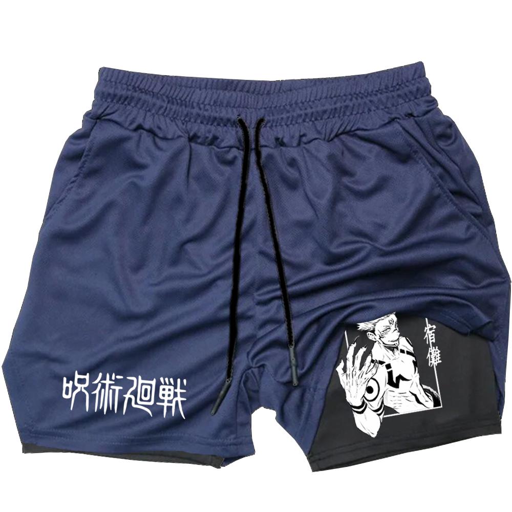 Компрессионные шорты в стиле аниме, летняя спортивная одежда, мужские спортивные шорты для тренажерного зала 2 в 1, мужские шорты для фитнеса и фитнеса