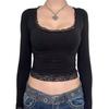 Spring and Autumn Top Hot Girl Style Sexy Lace Bow Stitching Slim Fit Bottoming Top