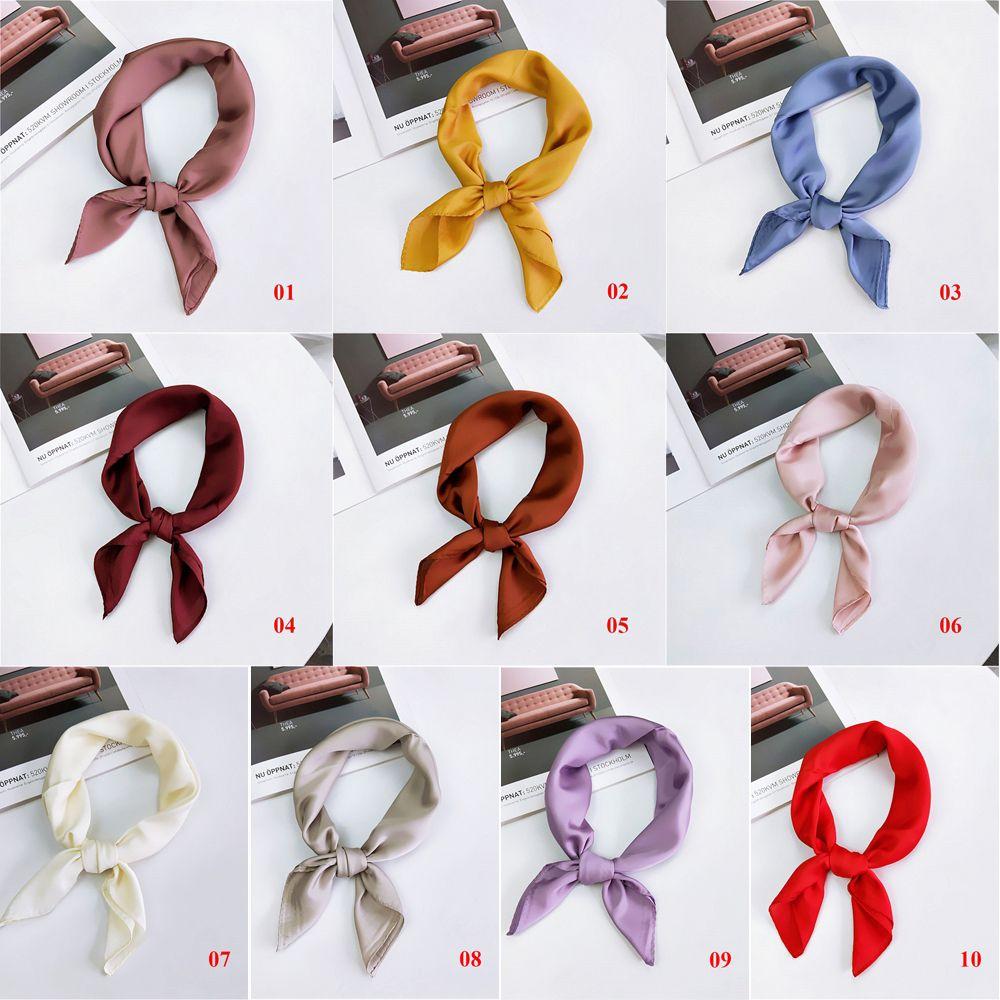 Fashion Solid Color Small Vintage Women Square Scarf Head Neck Silk Feel Satin Hair Tie Band
