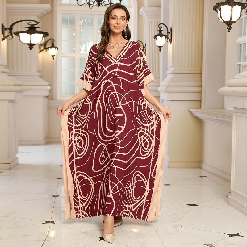 Женская мода лето весна однотонный принт рукава 1/2 с v-образным вырезом свободная талия повседневные платья