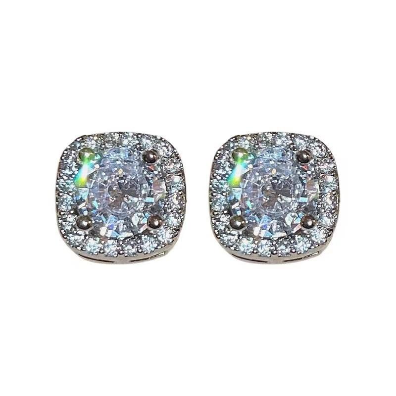 Luxury  Square Stud Earrings for Women Piercing Zircon Silver Earings Accessories Jewelry