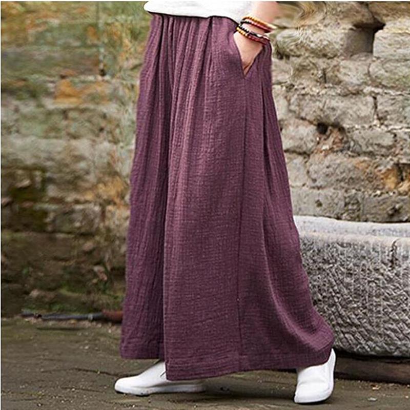Spring Fashion Cotton Wide Leg Pants Plus Size Female Loose Casual Cotton Linen Pants Trouser Vintage Long Pants