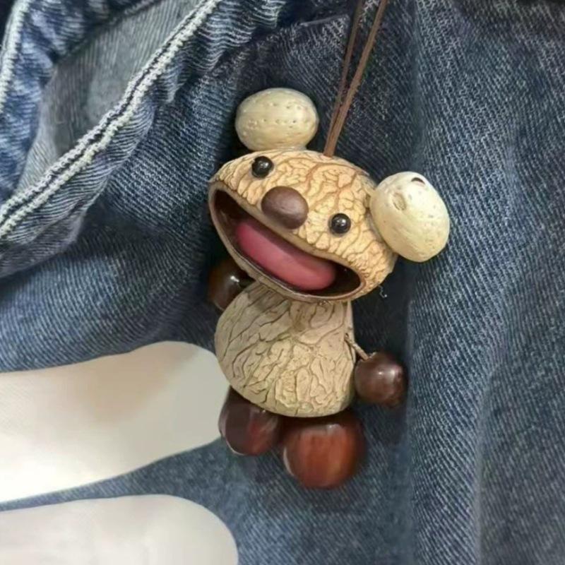 Little Bear Multi-Treasure Pendant: Handcrafted Nut Shell Car Charm & Universal Keychain Accessory