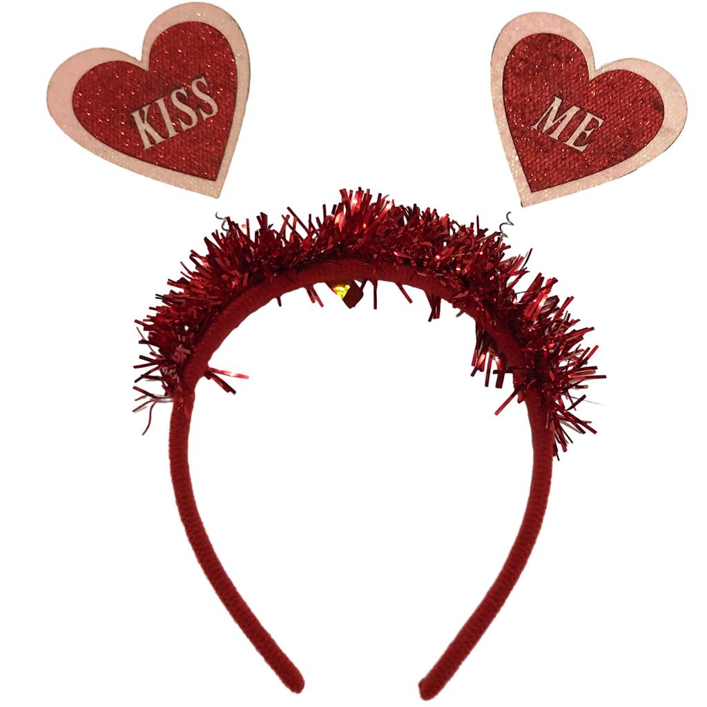Delicate Banquet Party Hair Hoop with Heart Girls Valentines Headband with Tinsel Woman Teens Glitter Hair Accessory