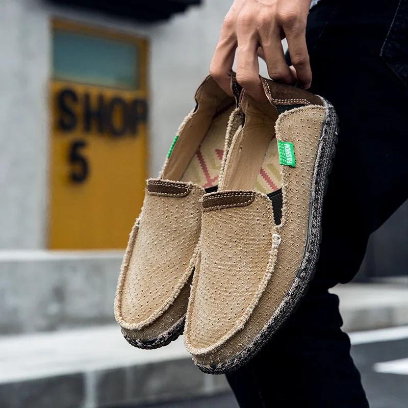 Новые мужские дышащие высококачественные повседневные туфли из парусины повседневные туфли без застежек мужские модные туфли на плоской подошве