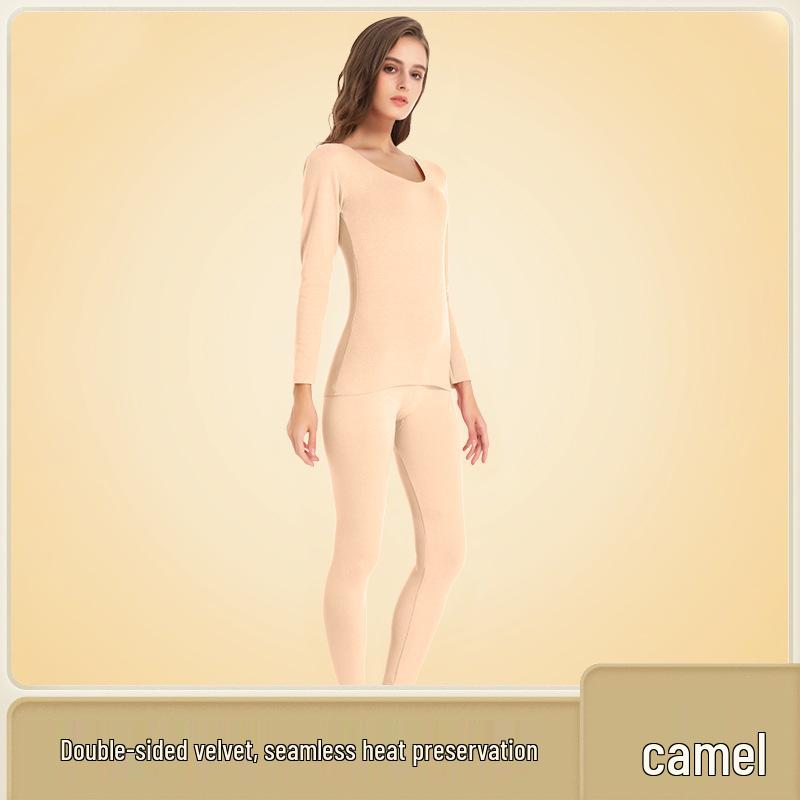 Women's Seamless Thermal Underwear Set: Plus Velvet Thick Top & Bottom; Thin, Cold-Proof for Autumn/Winter