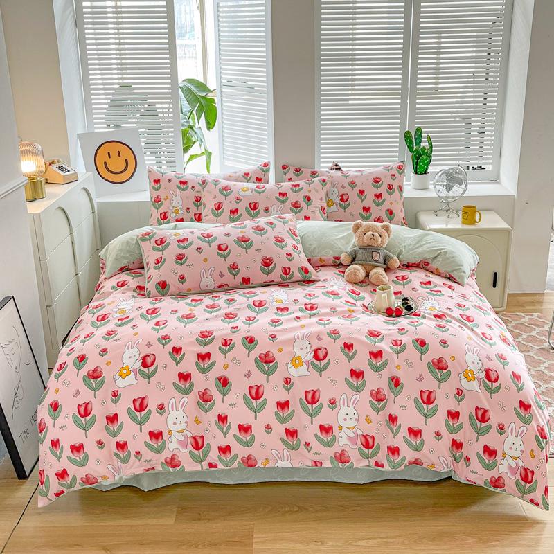 Simple Bedding Four-piece Set, Thickened Bed Sheet Quilt Cover, Pastoral Dormitory Three-piece Set