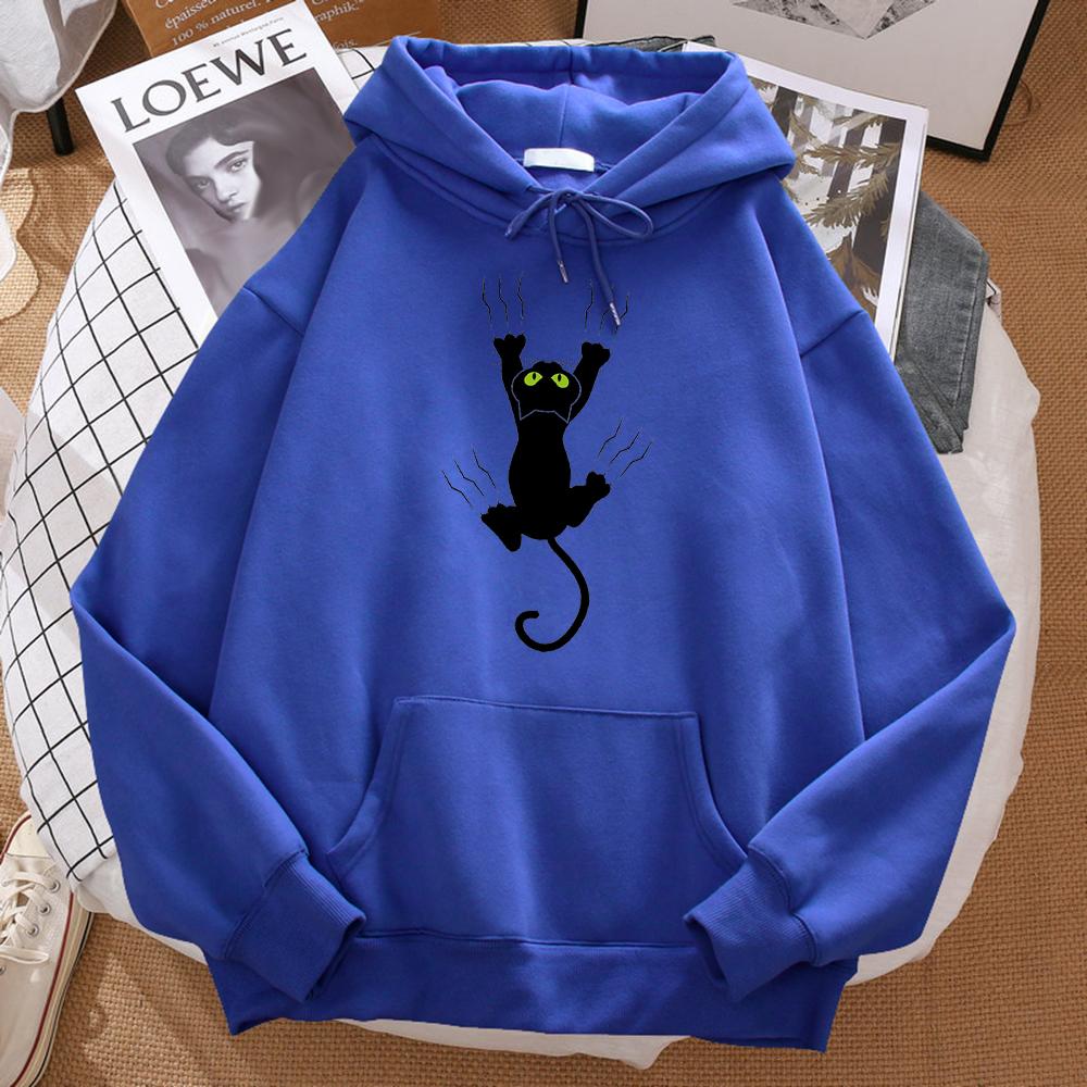 Naughty Black Cat Print Women's Hooded Hip-hop Comfortable Sweatshirt Cartoon Soft Hooded Harajuku Sportswear