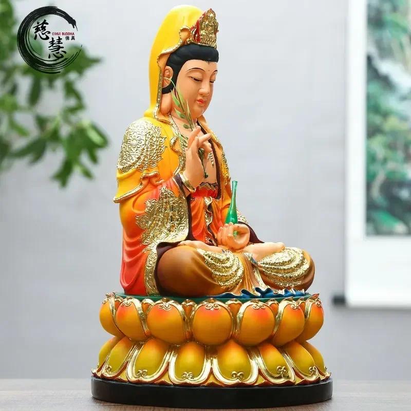 12-дюймовая статуя Будды из смолы, 30-сантиметровая красочная статуя Гуаньинь, украшение, молитва и подношение в зале Будды