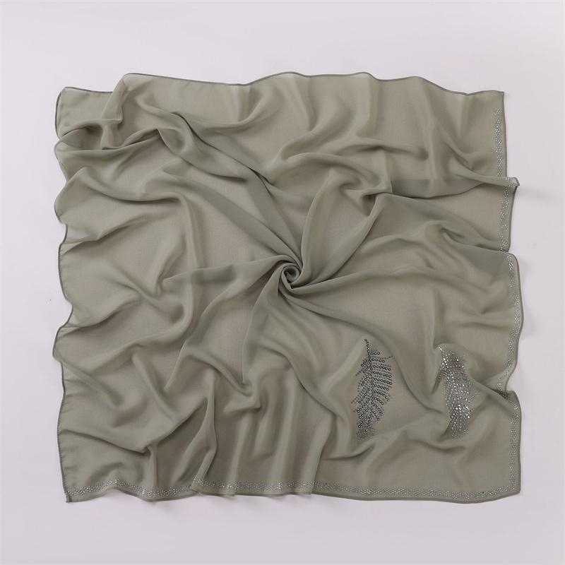 90*90Cm Luxury Rhinestone Feather Square Bubble Chiffon Instant Hijab Shawl Lady High Quality Wrap Bufandas Ramadan Muslim Sjaal