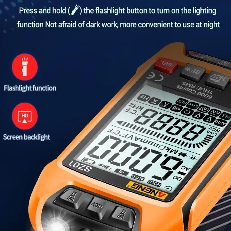 Portable Intelligent Digital Multimeter 6000 Count  ANENG SZ01 AC/DC Current Voltage Tester Electric Capacitance Meter Electrician Tools with Lights