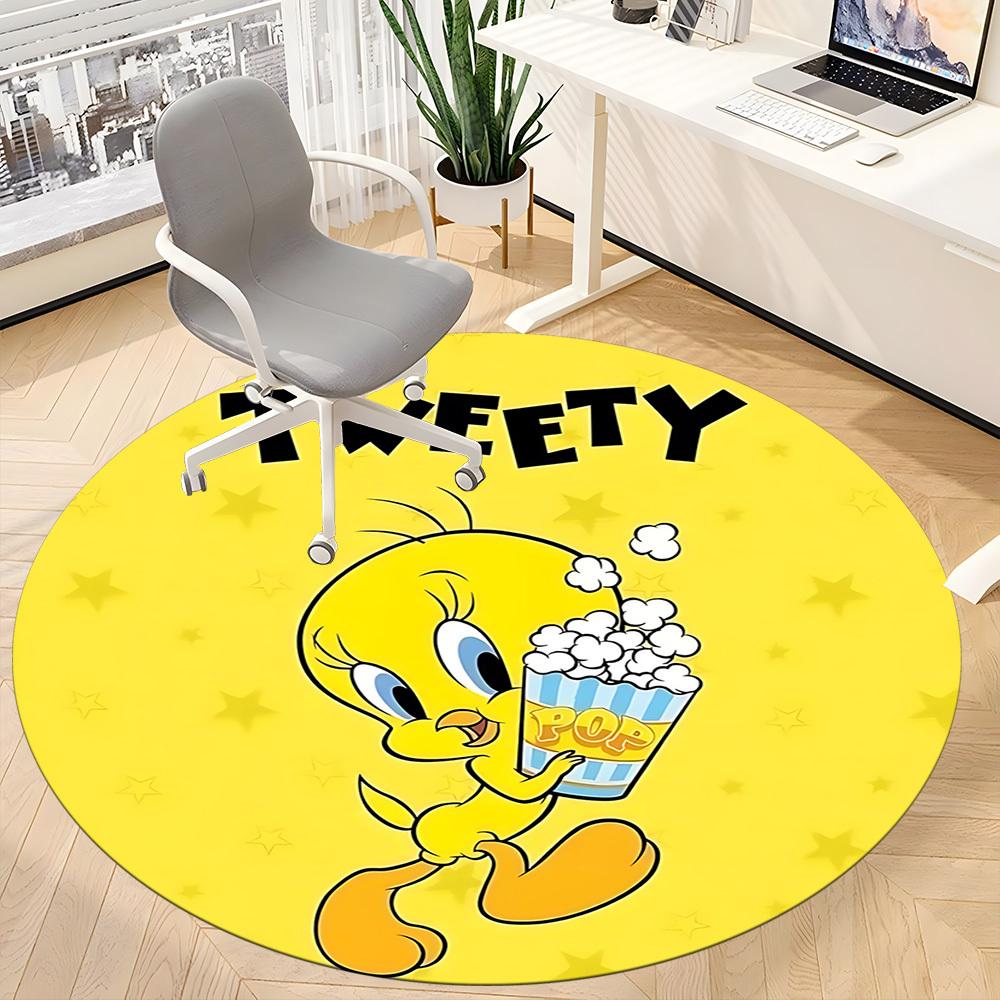 1pc Looney Tunes Tweety Popcorn Office Round Area Rug, Under Office Chairs Bedroom Living Room Home Decor a1022359