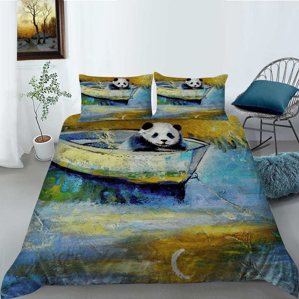 Lovely Giant Panda Printed Bedding Single Double Bed Full Size Pillowcase and Quilt Cover 2 or 3 Animal Patterns Comfortable Home Decoration