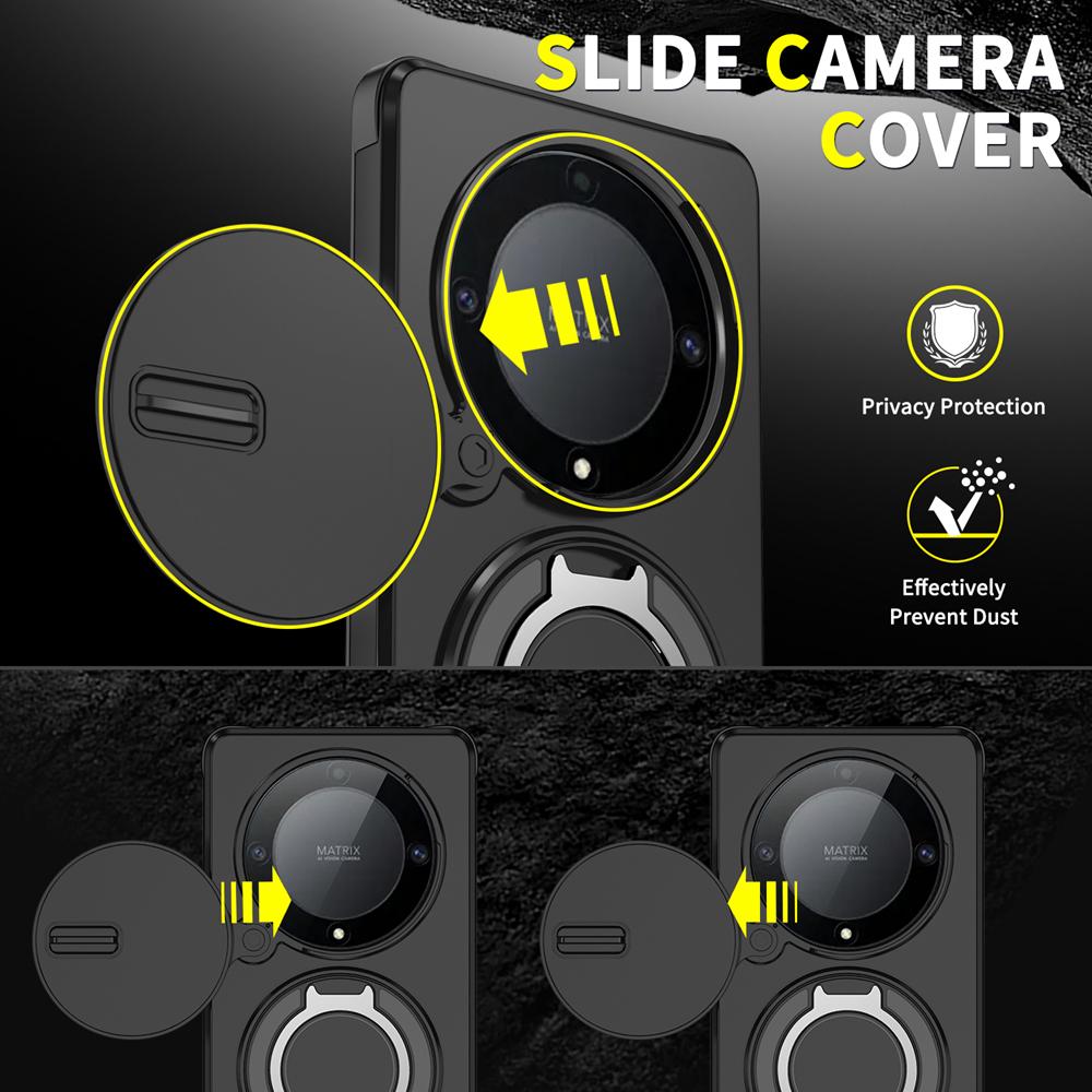 KEYSION Чехол для телефона с кольцом-подставкой 360° для Honor X9b 5G X9A, сдвижная защита камеры, магнитная противоударная крышка для Magic 5 6 Lite 5G