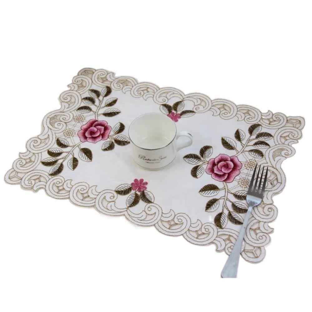 Большая вышитая кружевная салфетка из ткани, нескользящая, цветочная, подставка под обеденный стол, отель