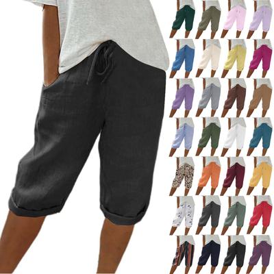 Женские льняные шорты, повседневные шорты с высокой талией, шорты на шнурке с карманами