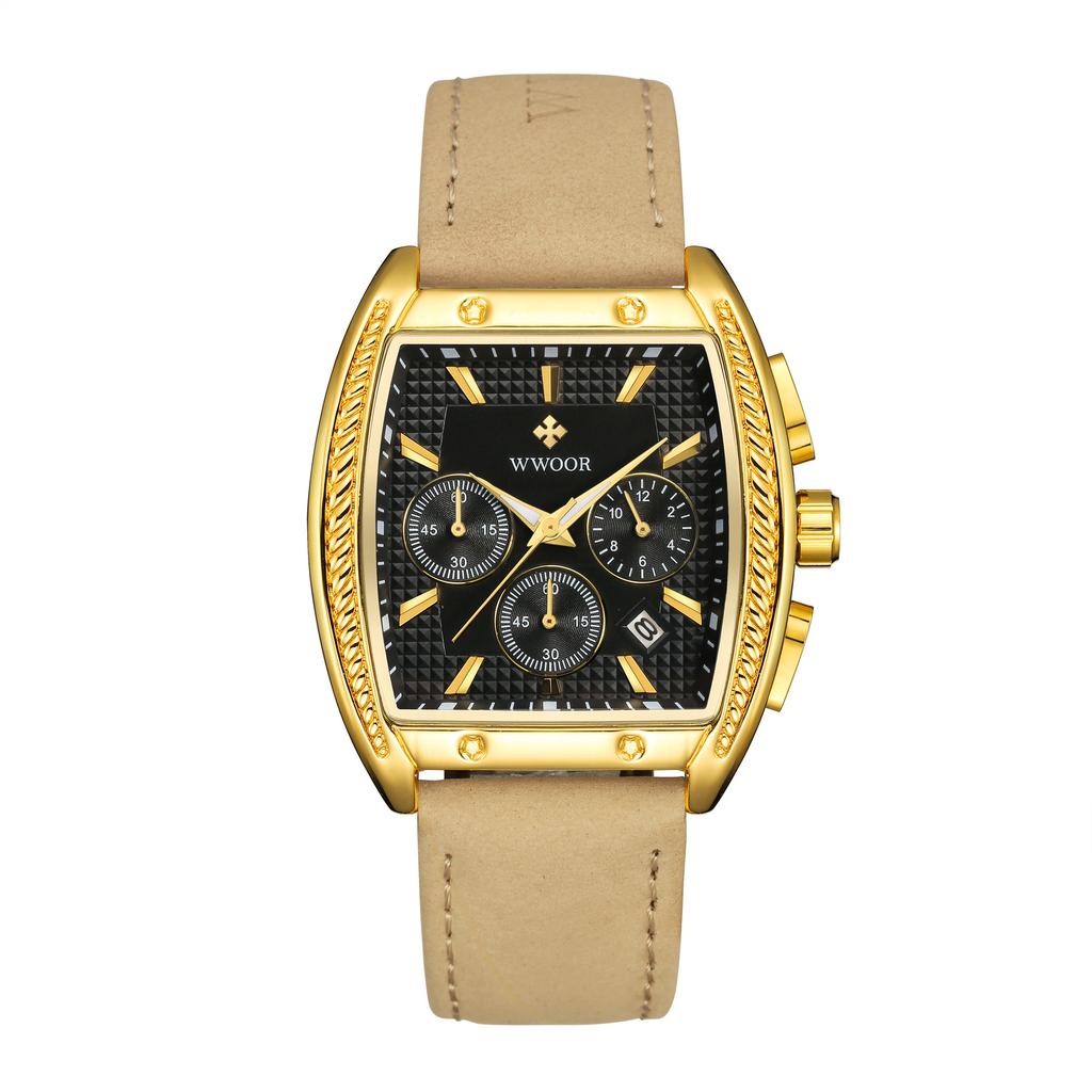 WWOOR Модные квадратные мужские часы с ремнем Кварцевый механизм Премиум водонепроницаемые мужские часы