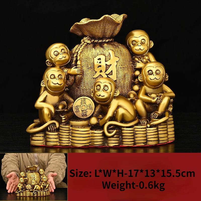 Украшения из чистой меди в виде обезьяны и золотой обезьяны привлекают богатство. Пять обезьян, талисманы ручной работы, украшения для гостиной, подарки.