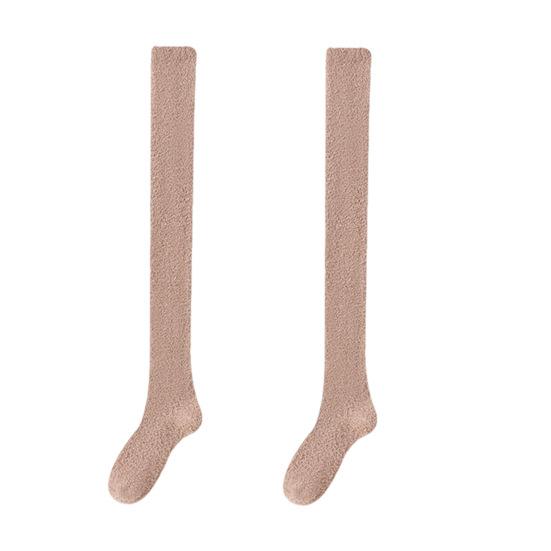 1 пара женских зимних носков Tihick Plush выше колена, нескользящие коралловые флиса однотонные теплые утолщенные чулки, теплые носки для разных случаев