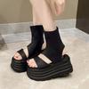 Ботильоны на толстой подошве, увеличивающие рост и стройнящие, для женского летнего сезона 2025 года, новая верхняя одежда, универсальные ботильоны-чулки на одной педали с открытым носком, крутые ботильоны