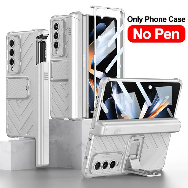 Для Samsung Galaxy Z Fold 4 3 Чехол Armor Magnetic Hinge Hard Cover All-Included Glass Pen Holder Case Для Galaxy Z Fold4 5g