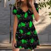 Летняя мода женские V-образный вырез короткий рукав Китти принтованное платье сексуальные короткие юбки платья