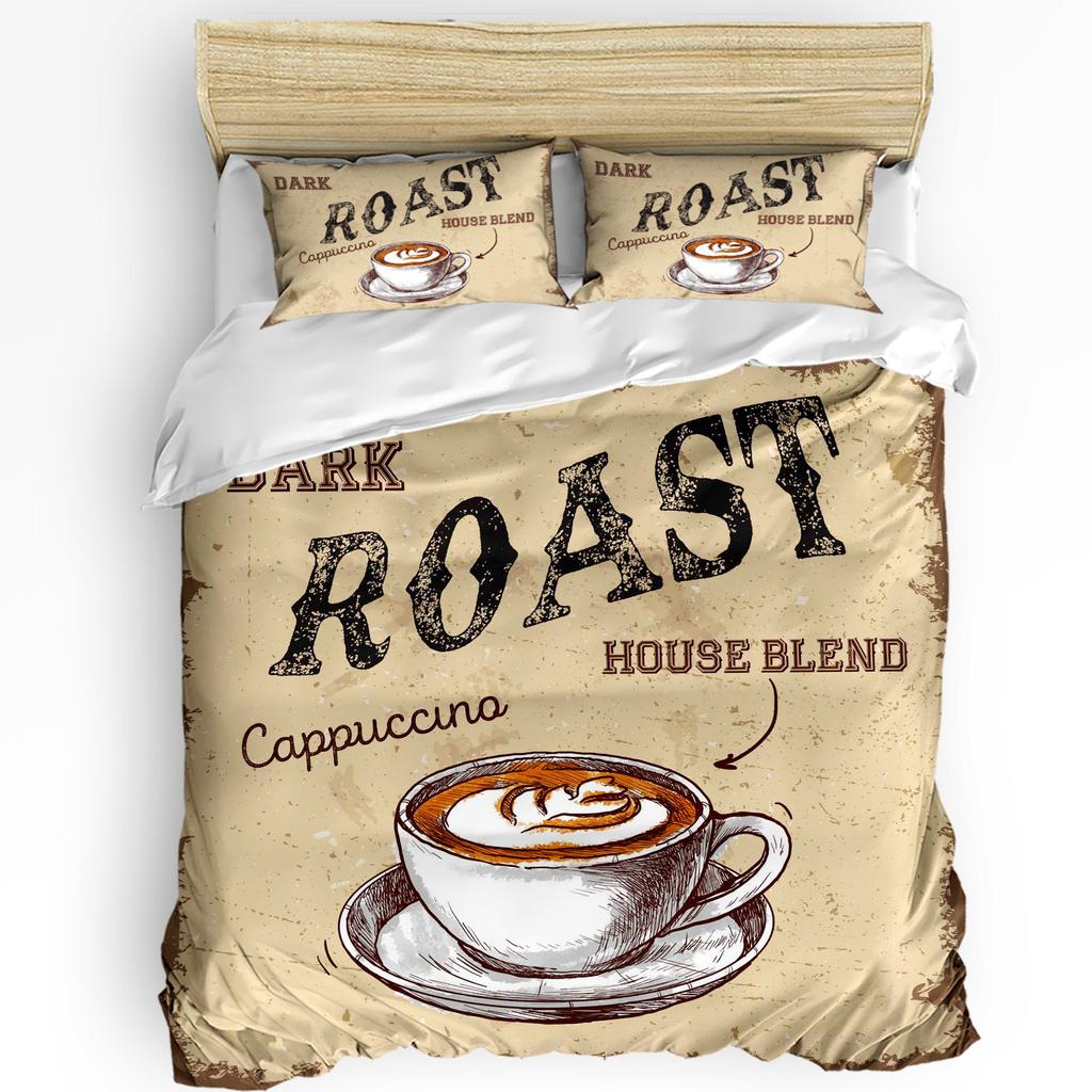 Кофе Кофе в зернах Кофейная чашка 3 предмета Комплект постельного белья для двуспальной кровати Домашний текстиль Пододеяльник Покрывало Наволочка