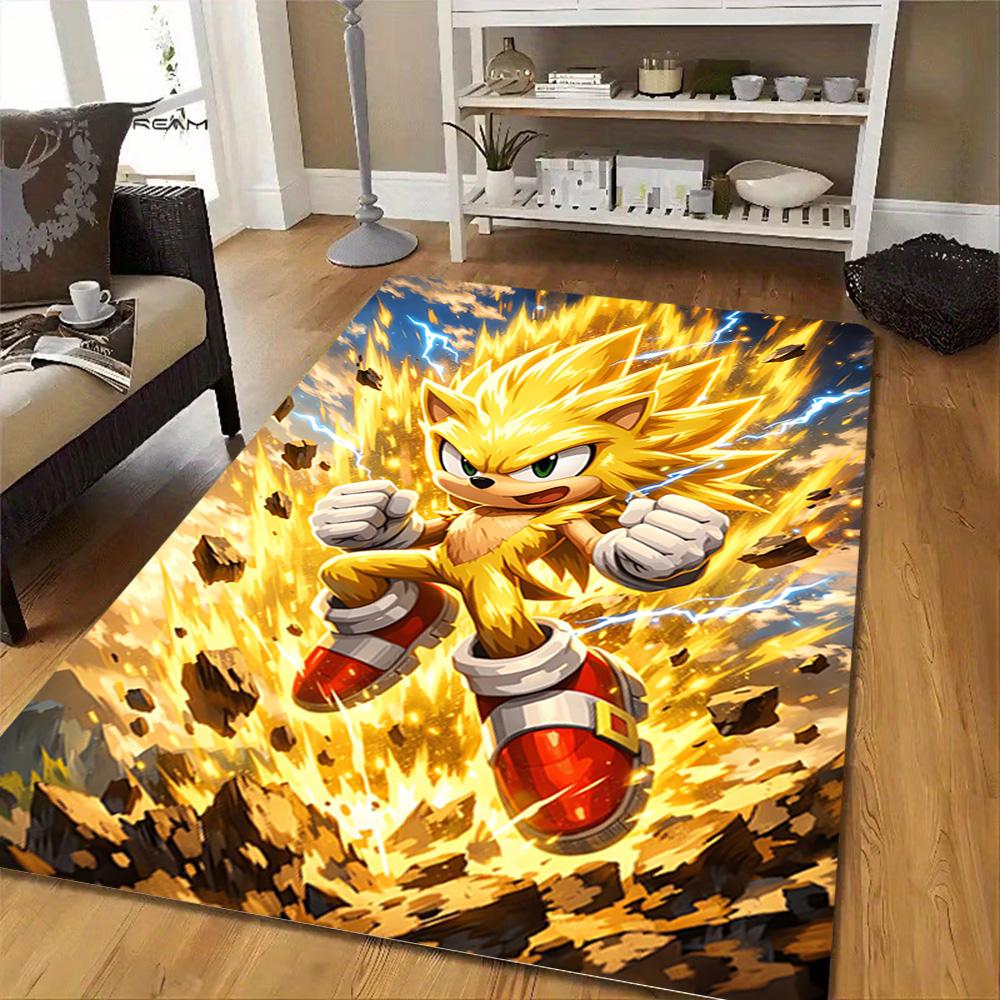Sonic The Hedgehog Lightning Print Decoration,Carpet,Living Room,Bedroom, Non-slip,Square rug