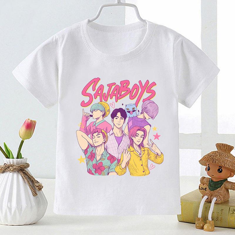 Kpop Охотники на демонов Саджа Принт Повседневная Детская футболка Девочки Новые Летние Топы Мода Детская одежда Детские Футболки с коротким рукавом