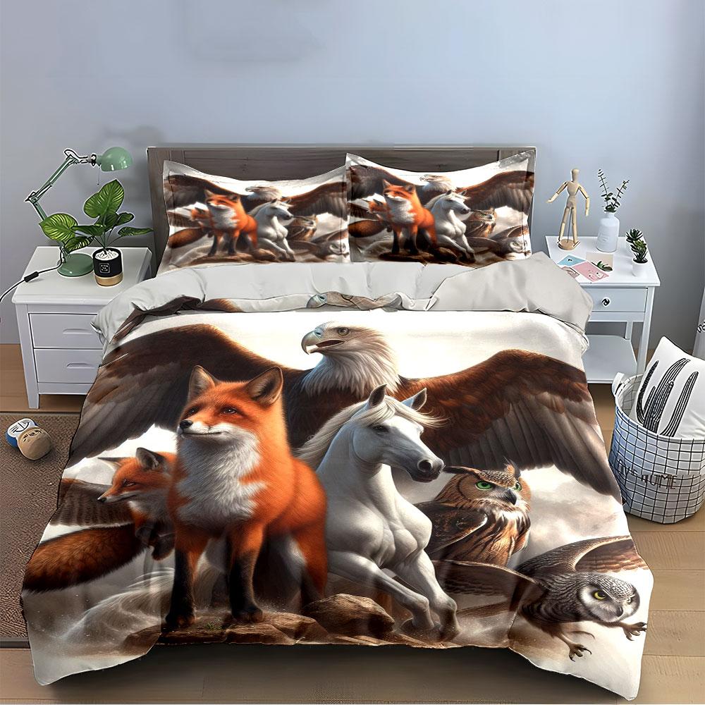 Fox Eagle Horse Owl Design Bedding Duvet Cover Set Duvet Cover Pillowcases (1 * Duvet Cover 2 * Pillowcases, without duvet insert)