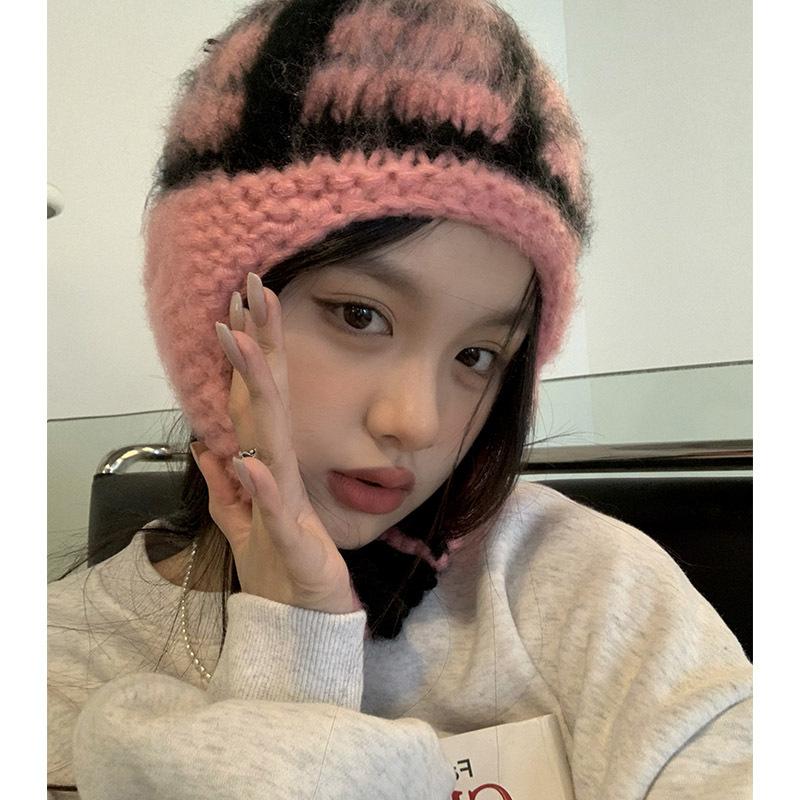 Mohair Racking Flying Hat Women Korean Knitted Hat Warm Wool Hat Ear Protection Ski Hat