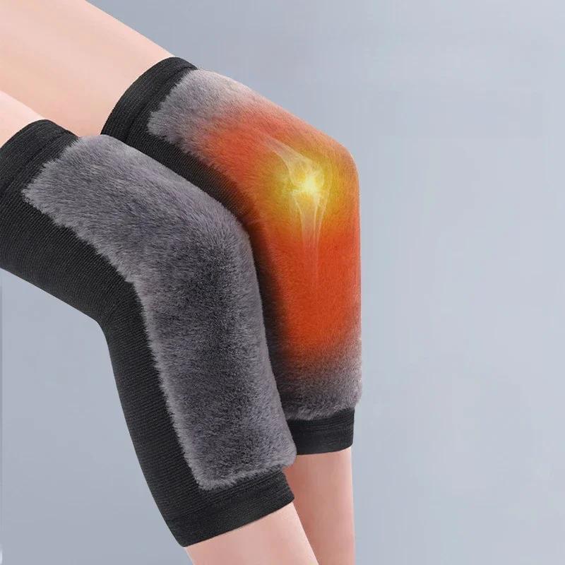 1 пара зимних теплых наколенников для женщин и мужчин, пожилых людей, холодных ног, артрита, наколенники, поддержка колена из кроличьего меха, наколенники для бега