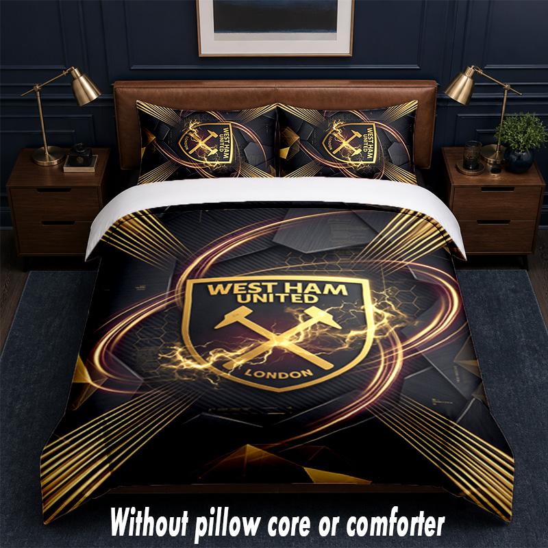 West Ham United Football Design Bed Bedding Set 1 Duvet Cover + 2 Pillowcases Soft Breathable Household Bed Linens