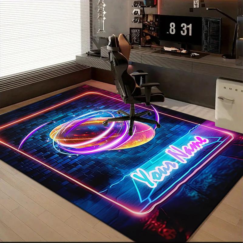 1PC Custom Name Neon Lights Dreams Theme Floor Mat Ideal for Living Room, Game Rooms, Office, Bedroom Floor Mat Playful Design