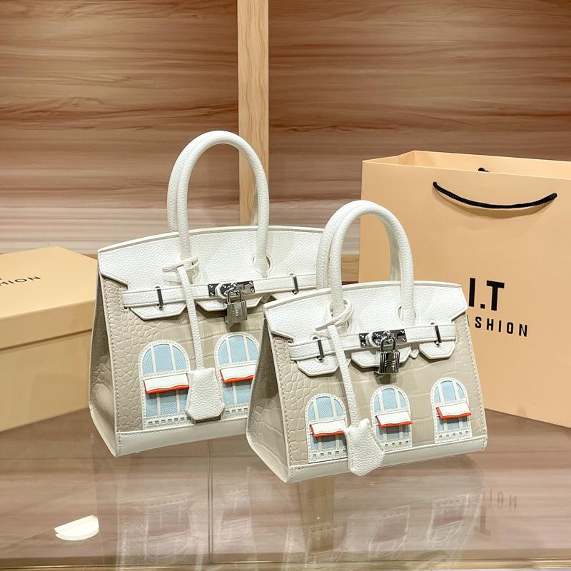 Платиновая женская сумка с крокодиловым узором и цветными блоками - европейская и американская мода