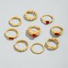 Набор модных геометрических колец в корейском стиле из 9 штук с ретро цветными камнями и металлической резьбой, подходит для женских украшений