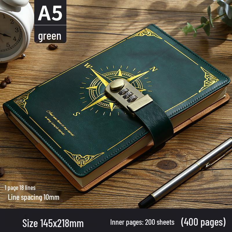 Ретро блокнот на пароле с замком 2025 - Простой и литературный дизайн для мужчин и женщин