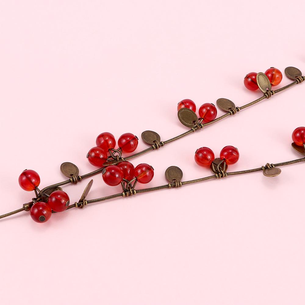 Beads Pendant Korean Jewelry Accessories Women Necklace Beautiful Long Sweater Chain Red Cherries