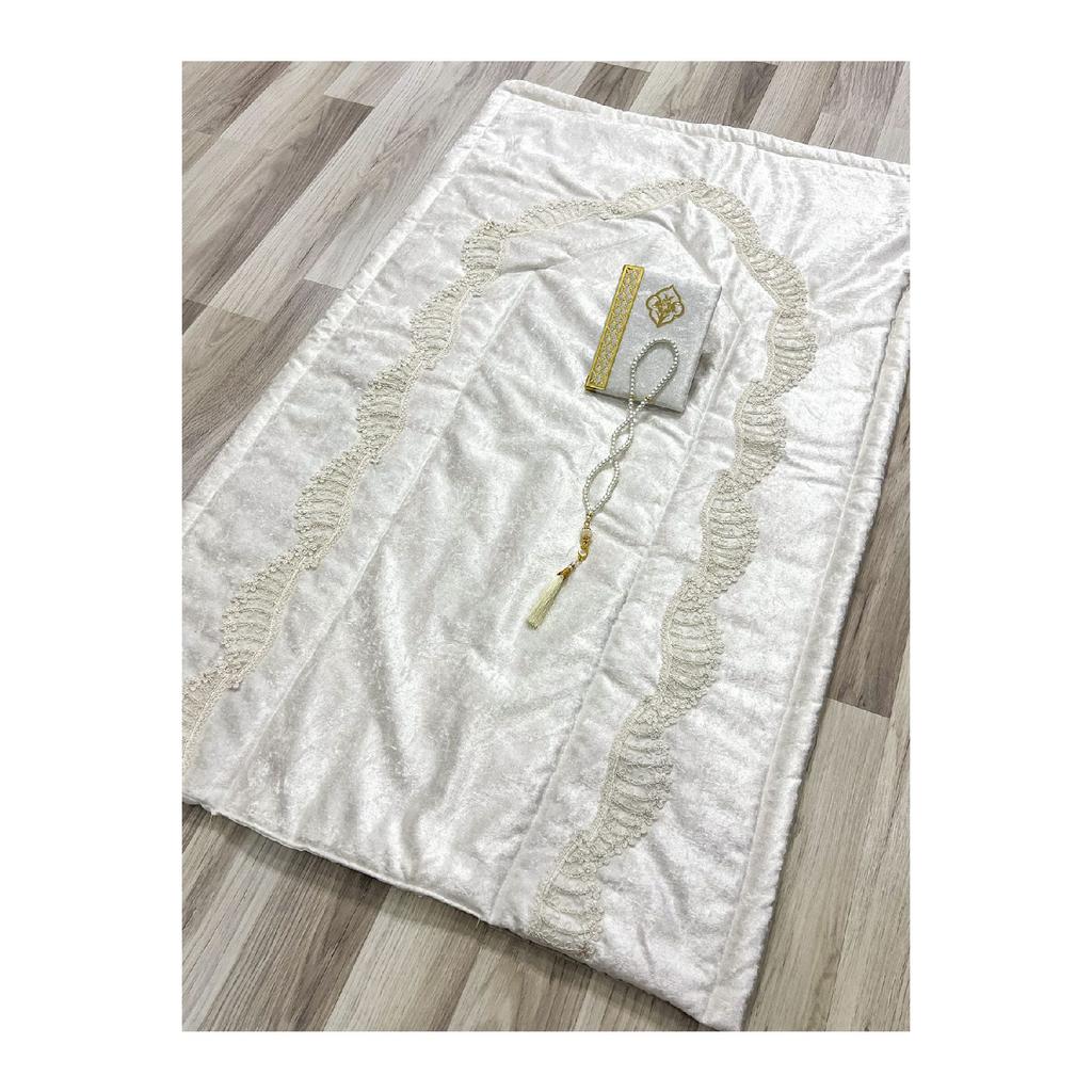 6 Piece Velvet French Laced Dowry Box Boxed Prayer Rug Set Bride Groom Set