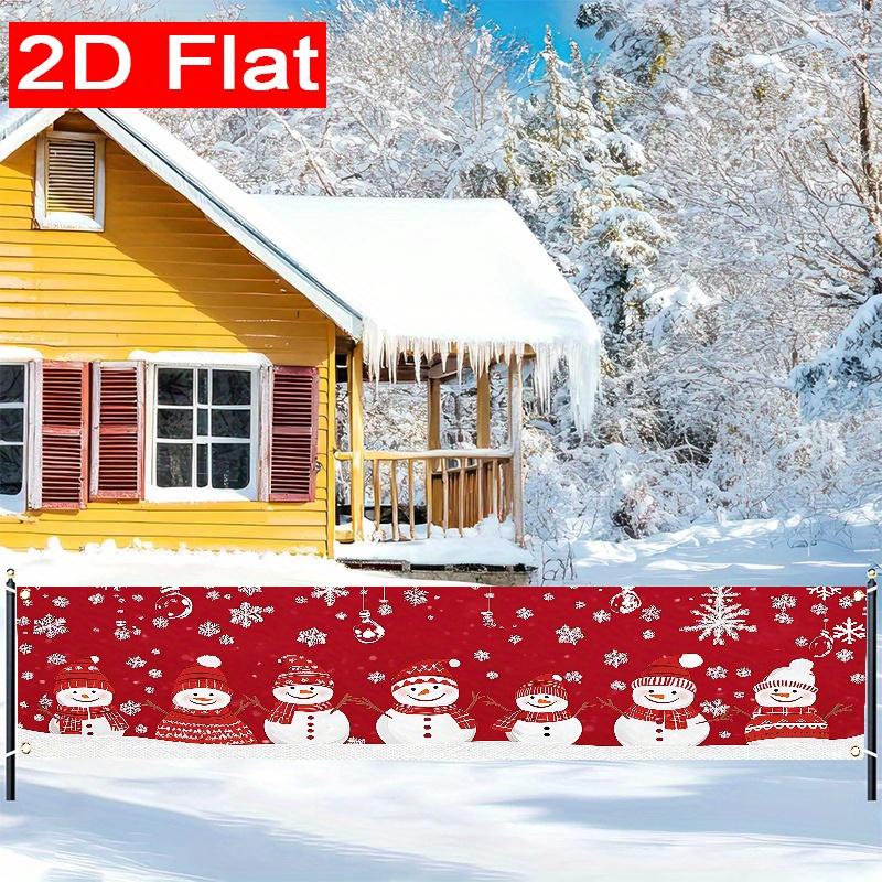 Merry Christmas Snowman Outdoor Banner, Winter Garden Fence Porch Decoration