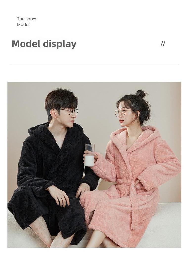 2025 Парный пижамный халат с капюшоном: Коралловый флис, плотная фланель, зимняя одежда для мужчин и женщин