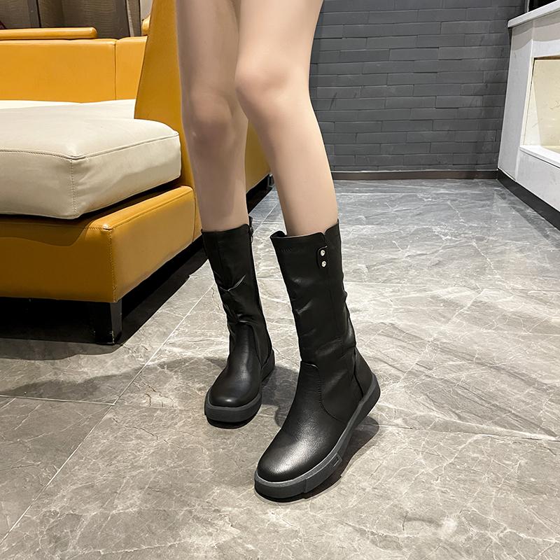 Ladies Ankle Boots Ladies Shoes Zipper Mid Boots PU Leather Long Boots Shoes Women Fashion Autumn Winter Low Heel Boots Zapatos