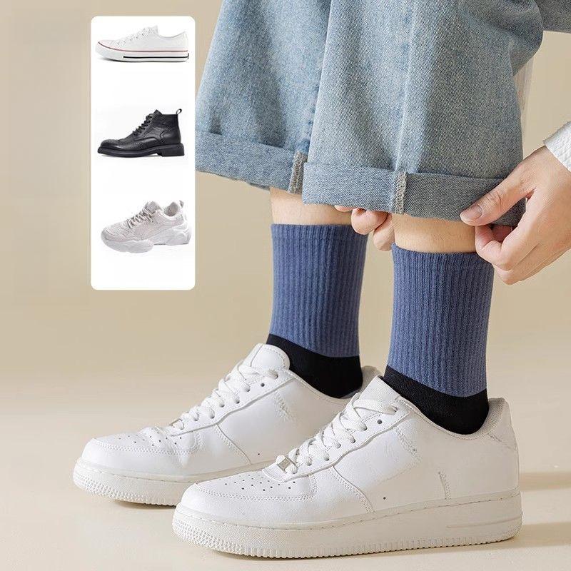 5/10 пар весенних носков, мужские полосатые носки средней длины, впитывающие пот дезодорирующие модные спортивные носки