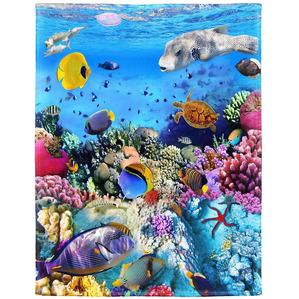 Underwater World digital-printed polyester Bedroom velvet flannel soft sofa cover blanket Fleece soft cover blankets for beds